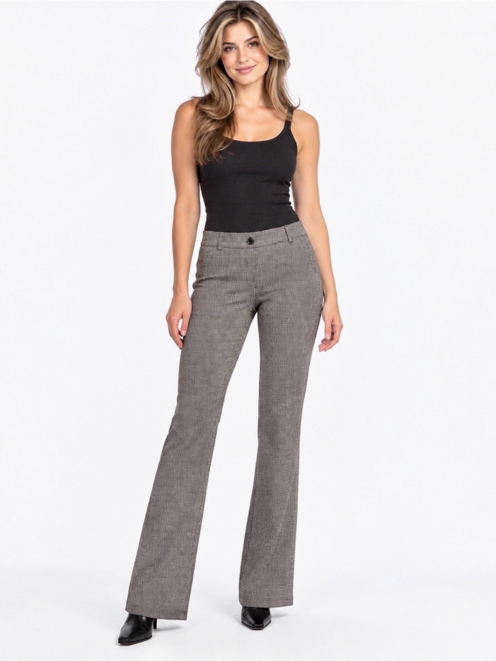 Betabrand Houndstooth Dress Pant Yoga Pants Small Long Black White Officecore